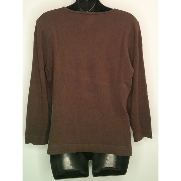 INC Women's Large Long Sleeve Crew Neck Brown Sweater with Bow on Shoulder - Picture 4 of 5